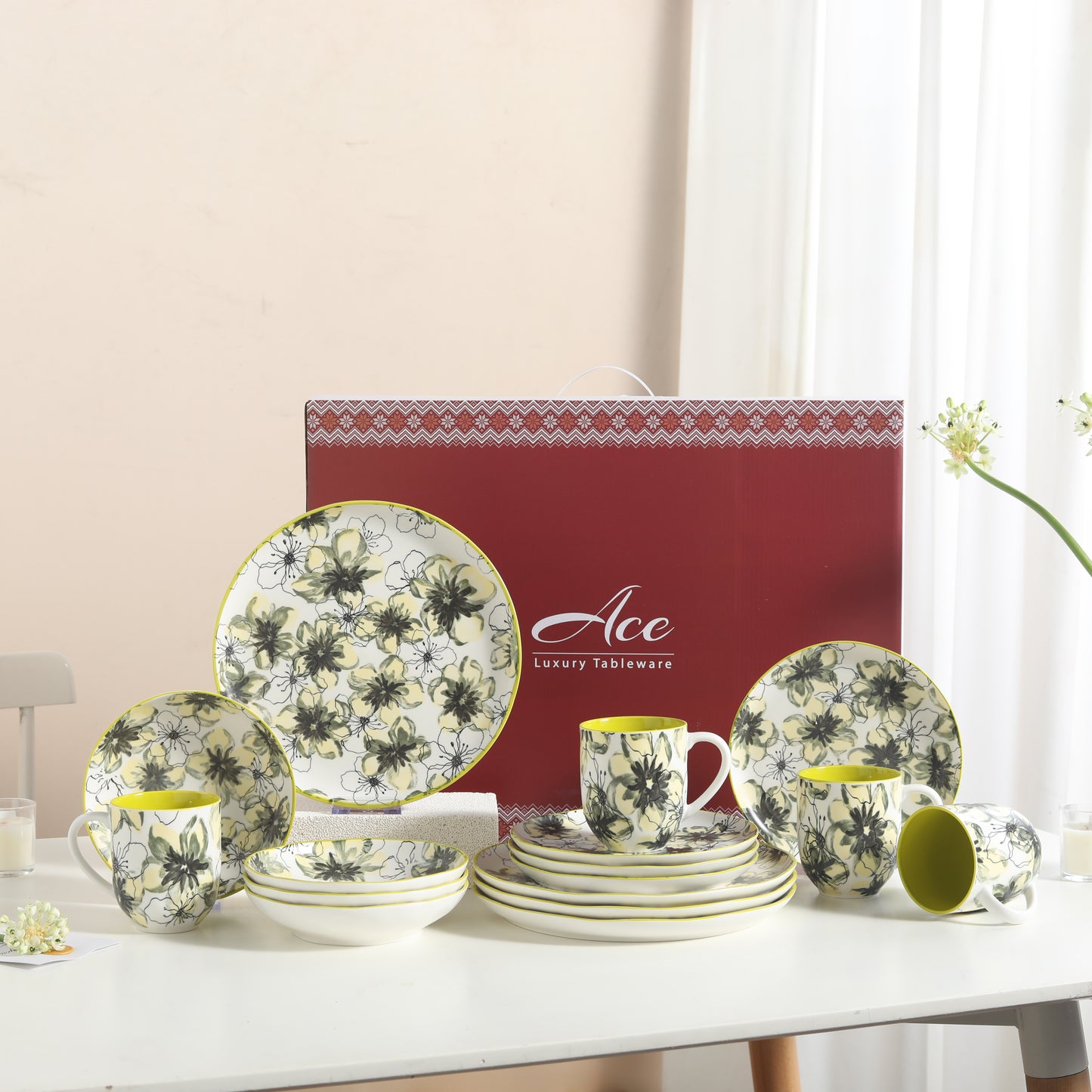 🌿 Lemon Bloom- 16 pcs Handmade Matte Ceramic Dinner Set