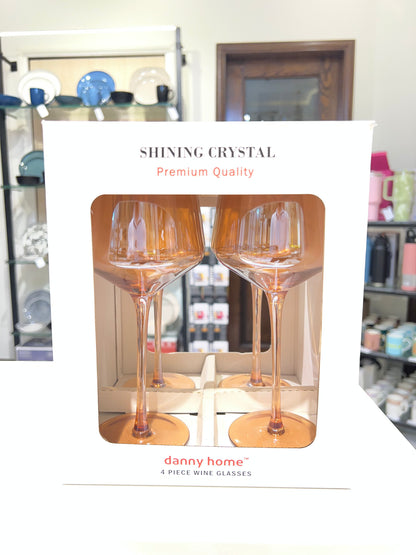 4 Pcs Danny Home Broad Golden Wine Glass Set