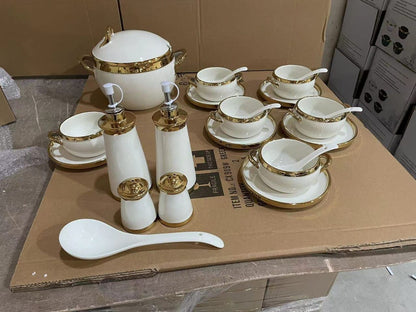 24K Gold Plated 25pcs Ceramic Soup Set 🥣 ✨