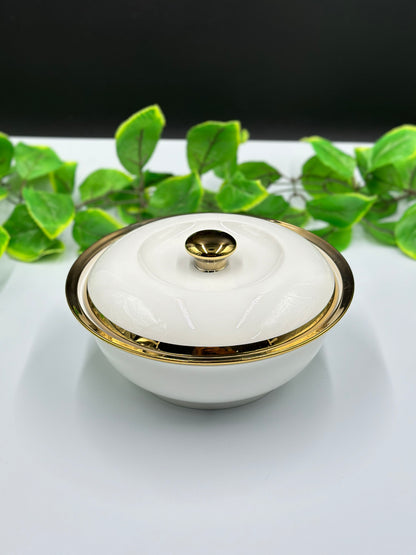 Decent Gold Rim Fine Bone China Serving Bowl with Lid 🥣 ✨