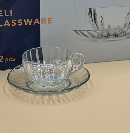 12 Pcs DELISOGA Fine Textured Glass Cup & Saucer Set ☕️✨