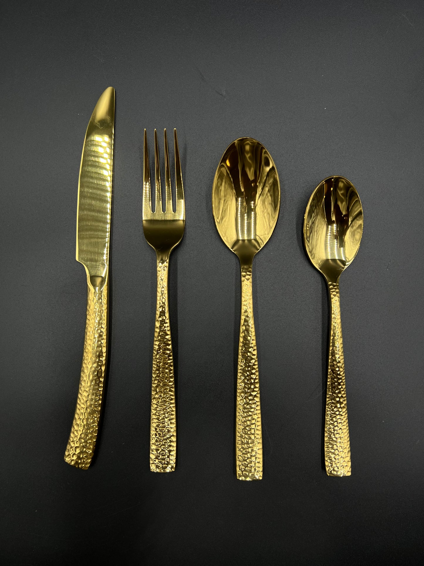 24 Pcs Stainless Steel Cutlery Set – Hammered Gold Prestige