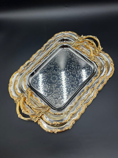 Royal Silver & Gold 3 Pcs Stainless Steel Serving Tray Set