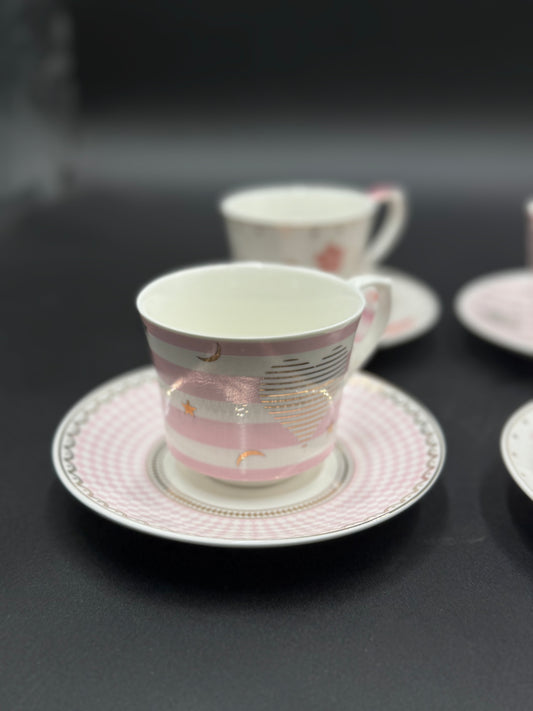 12 Pcs Pink Galaxy Fine Bone China Cup & Saucer Set 🌌