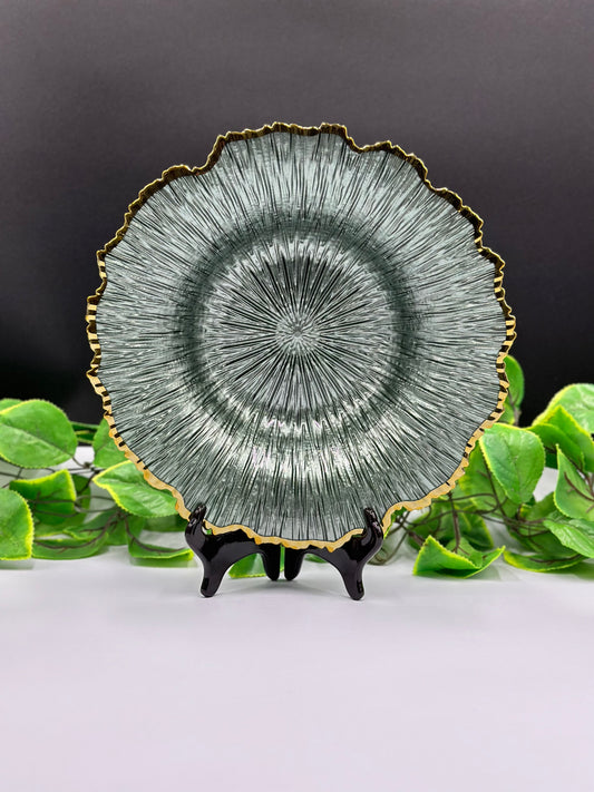 Greyish-Green Glass Flower Turkish Platter  🍀