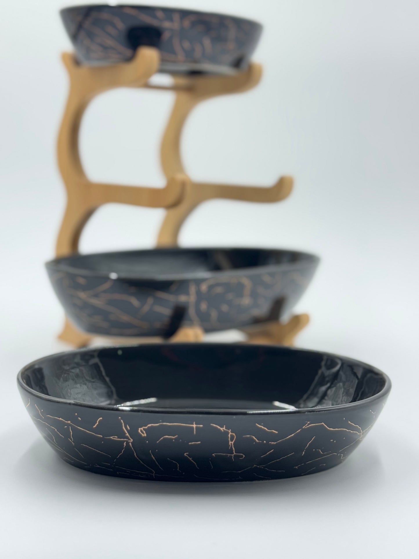 3 Tier Black Marble Design Ceramic Food Serving Rack✨