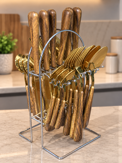 24 PCS Wooden Cutlery Set
