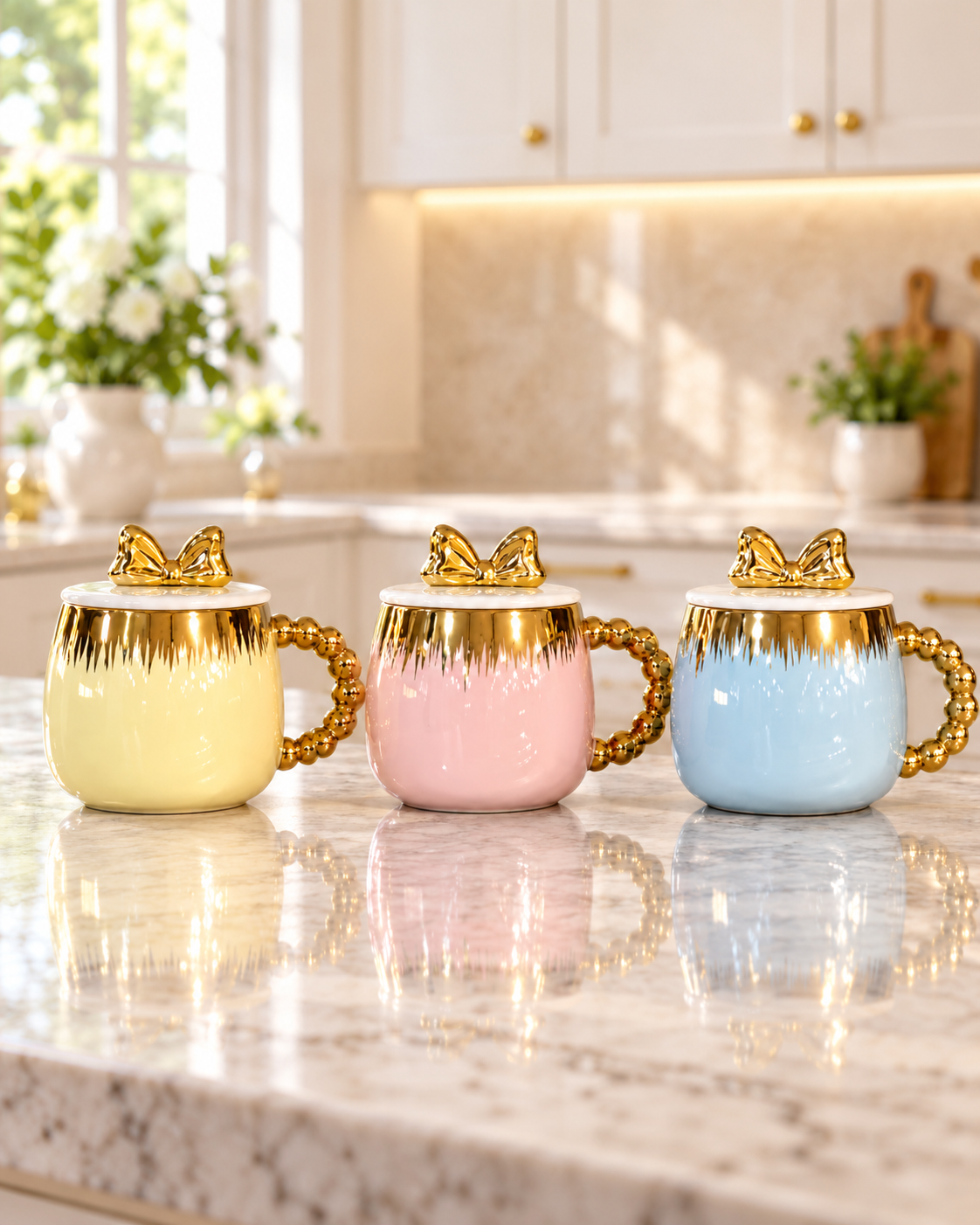 Golden Charm Ceramic Mug with Spoon