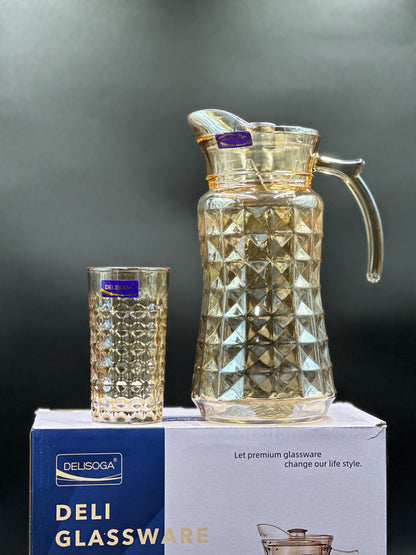 7 Pcs DELISOGA Fine Golden Textured Glass Water Set ✨