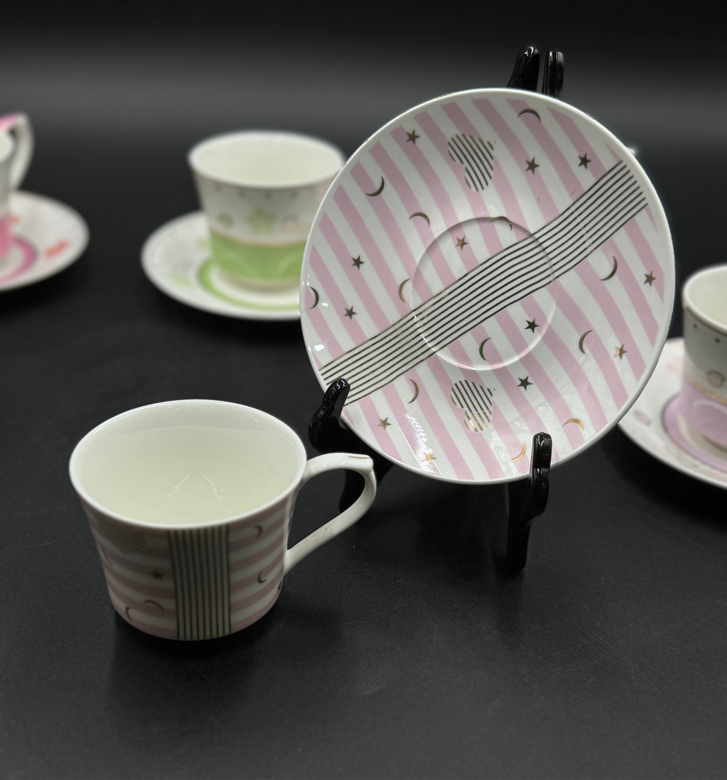 12 Pcs Pink Galaxy Fine Bone China Cup & Saucer Set 🌌