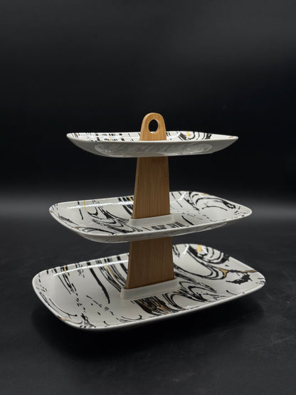 3 Tier Abstract Pattern Ceramic Cupcake Serving Platter 🍰✨