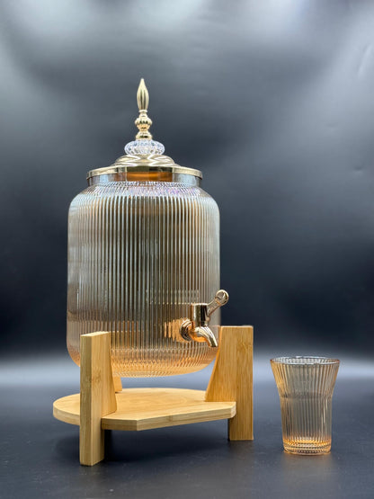 8 Pcs Textured Amber Royal Dispenser Set with Bamboo Stand 🍷✨