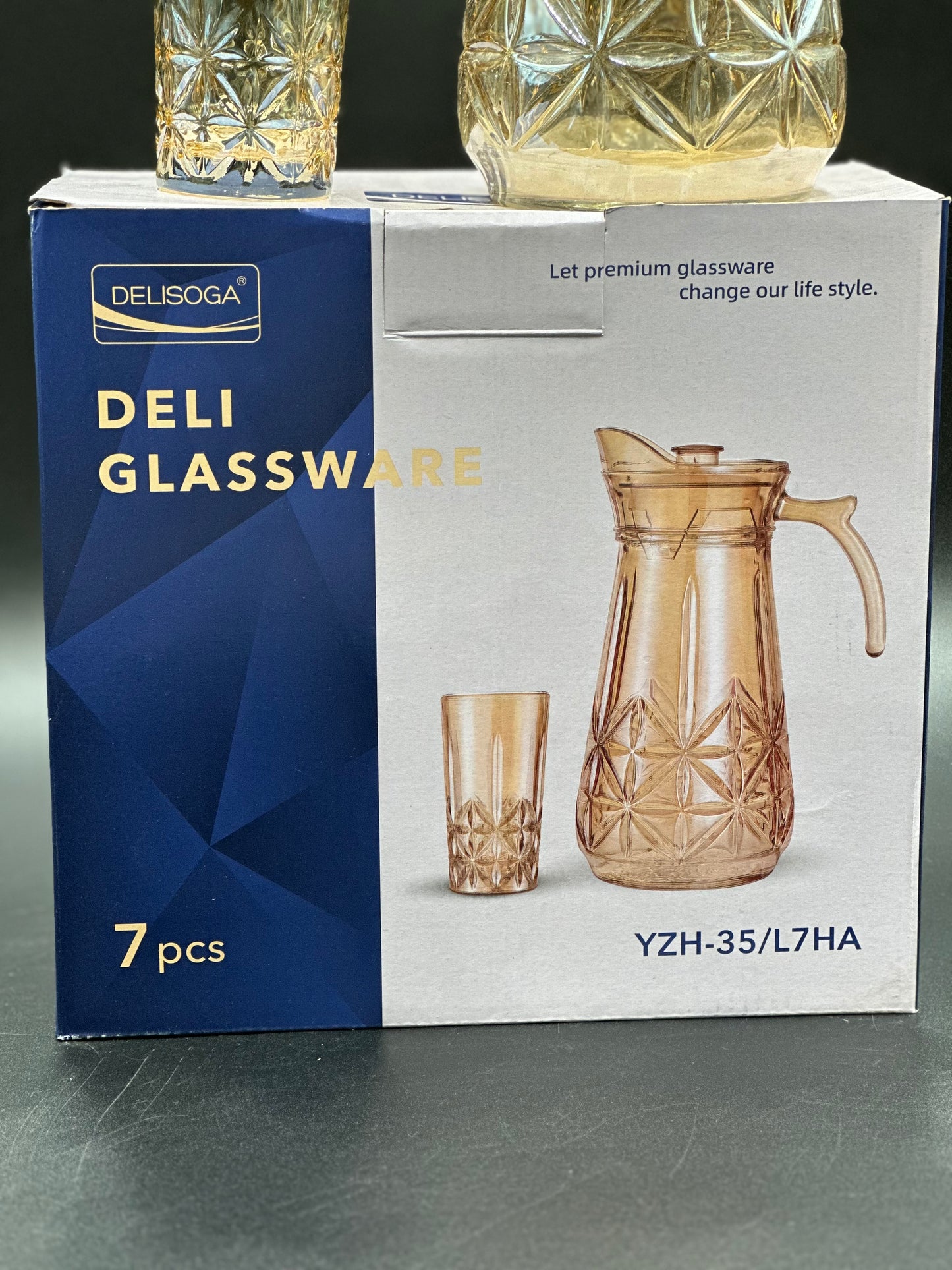 7 Pcs DELISOGA Fine Golden Textured Glass Water Set ✨