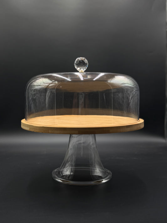 Premium Cake Dish with Acrylic Lid & Wooden Base – Up to 4 lbs