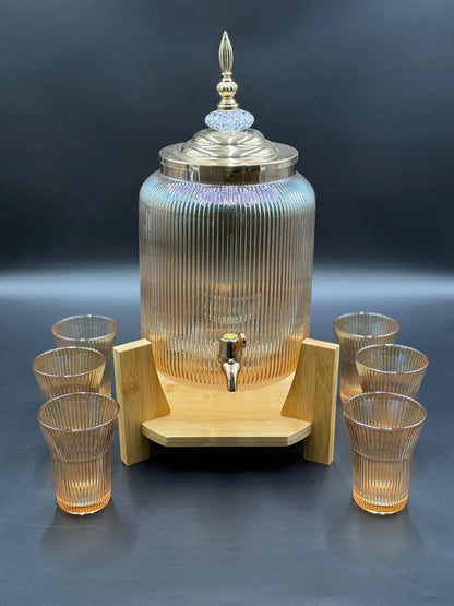 8 Pcs Textured Amber Royal Dispenser Set with Bamboo Stand 🍷✨
