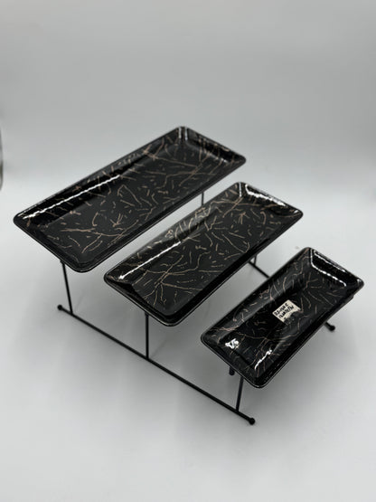 3 Tier Black Marble Design Ceramic Serving Tray Set ✨