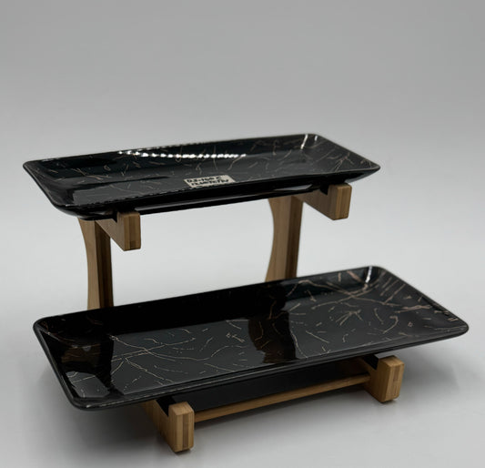 2 Tier Black Marble Design Ceramic Serving Tray Set ✨