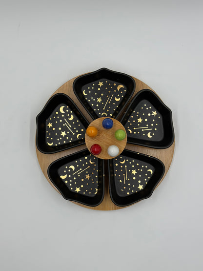 Galaxy Ceramic Fruit Platter with Forks and Wooden Stand 🍇 🍈