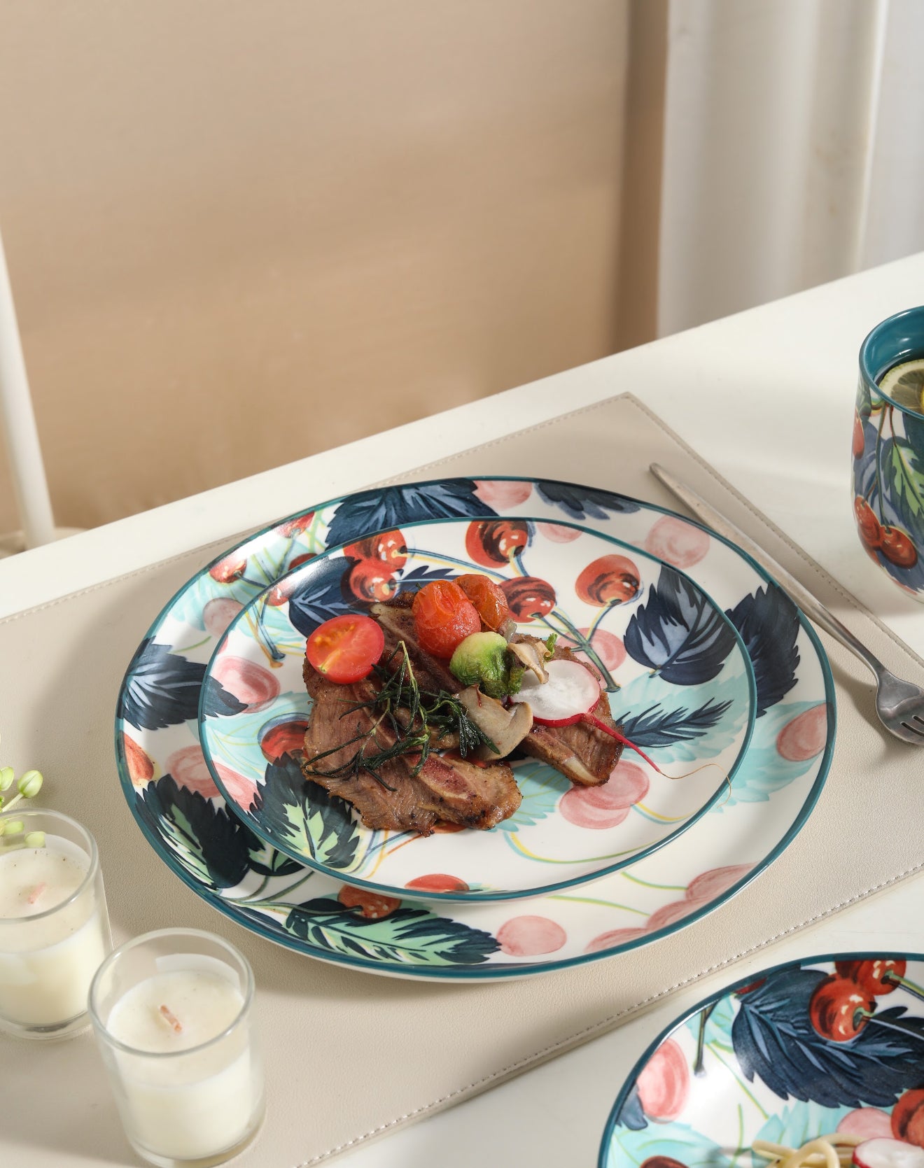 🍒 Cherry Bloom- 16 pcs Handmade Matte Ceramic Dinner Set