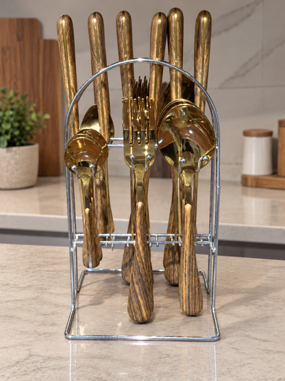 24 PCS Wooden Cutlery Set