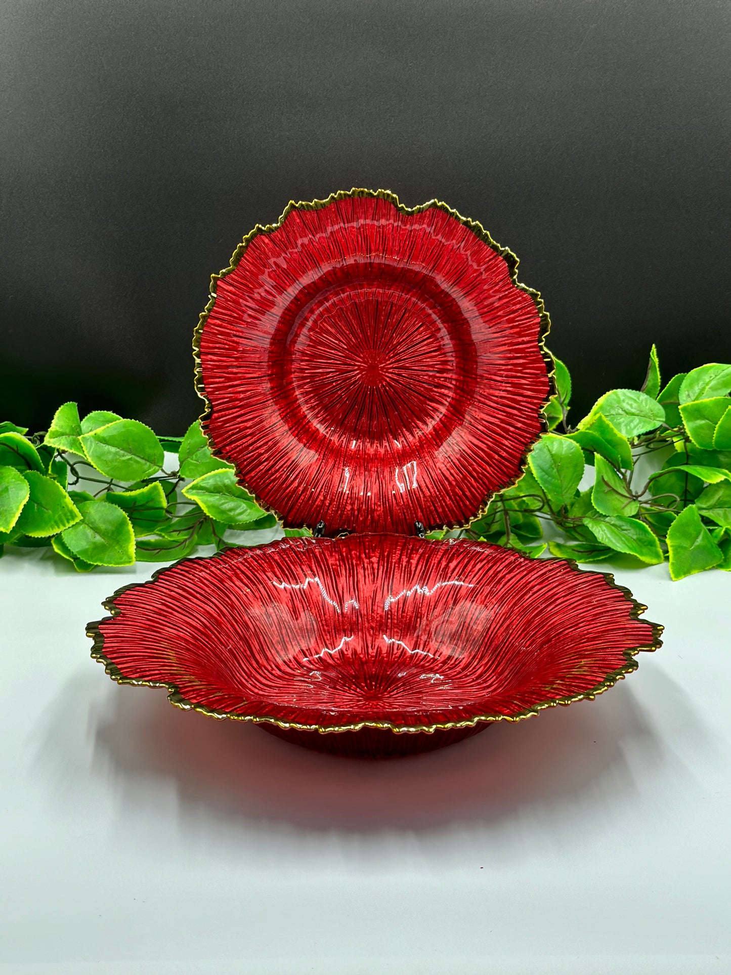 Red Glass Flower Turkish Platter 
 🌺