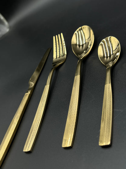 24 Pcs Stainless Steel Cutlery Set – Royal Gold Geometric