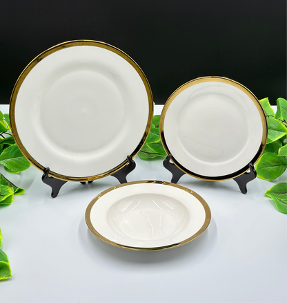 18 Pcs Decent Gold Rim Fine Bone China Curved Plate Set 🍽️✨