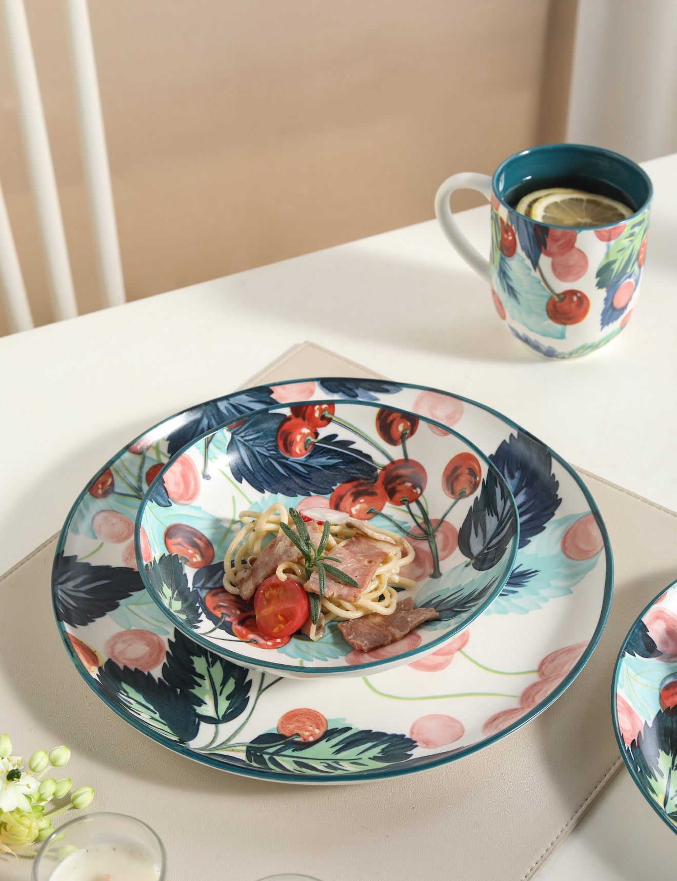 🍒 Cherry Bloom- 16 pcs Handmade Matte Ceramic Dinner Set