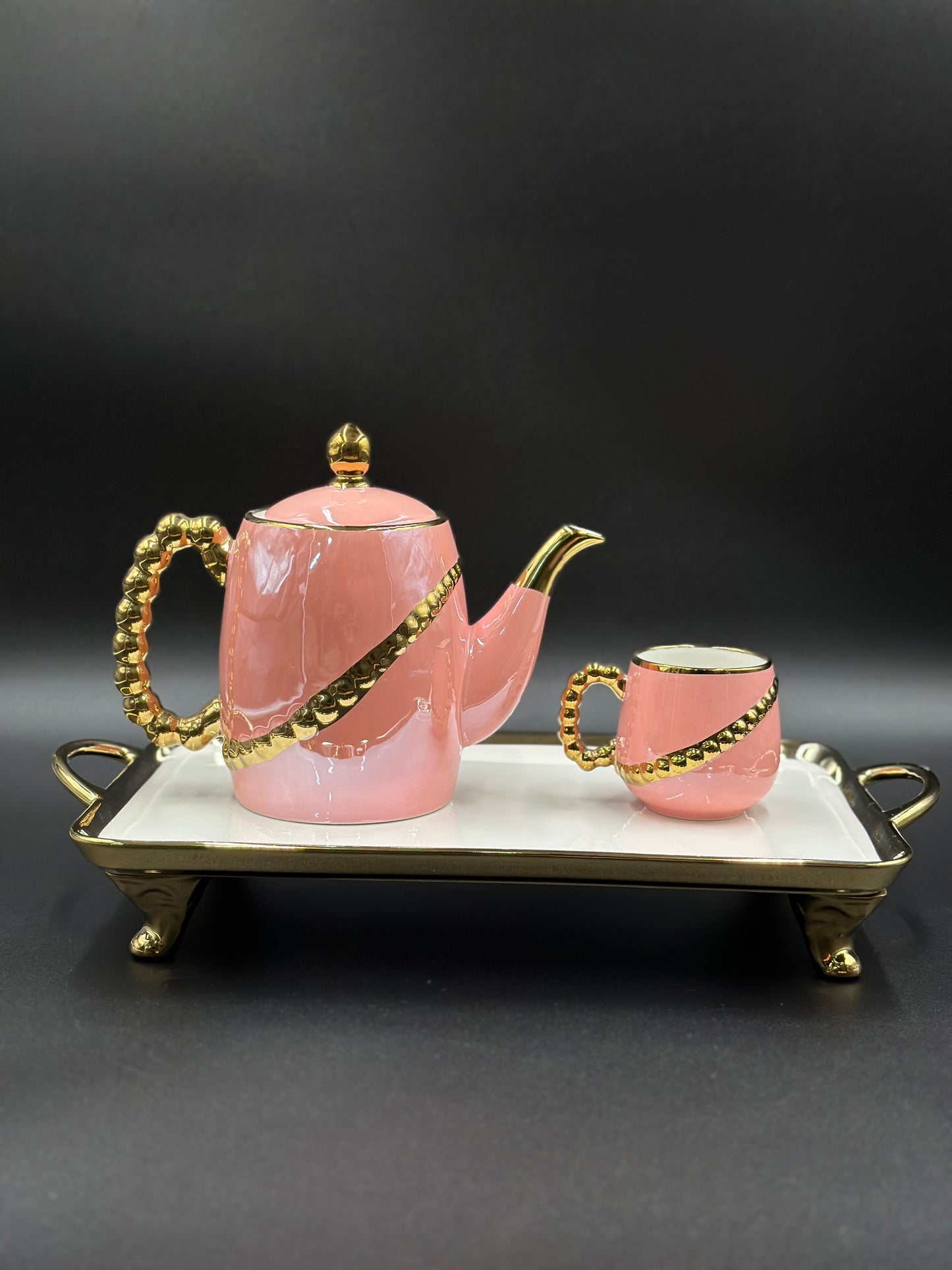 8 Pcs Elegant 24K Golden Spiral Tea Set With Tray ☕️