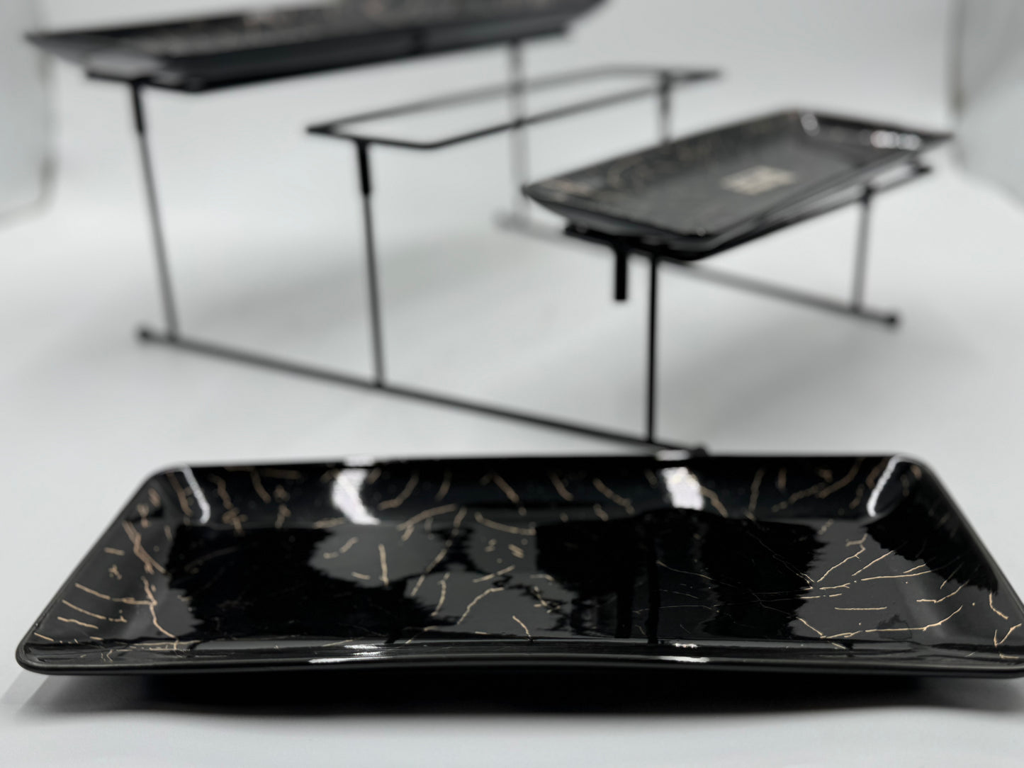 3 Tier Black Marble Design Ceramic Serving Tray Set ✨