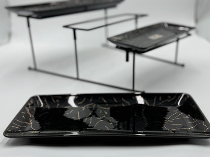 3 Tier Black Marble Design Ceramic Serving Tray Set ✨