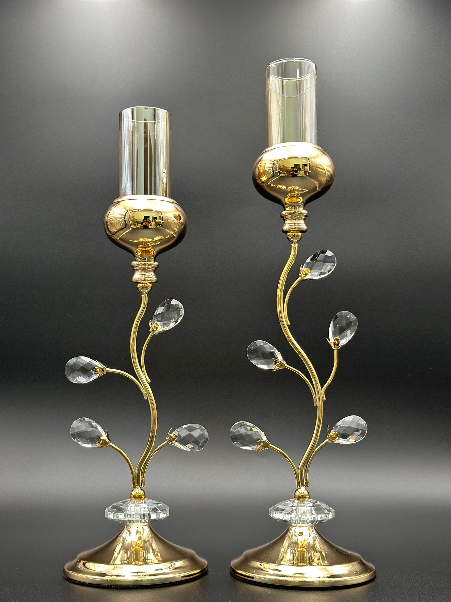 24K Gold Plated 2pcs Crystal Beaded Metal Candle Stands ✨