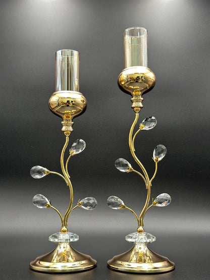 24K Gold Plated 2pcs Crystal Beaded Metal Candle Stands ✨