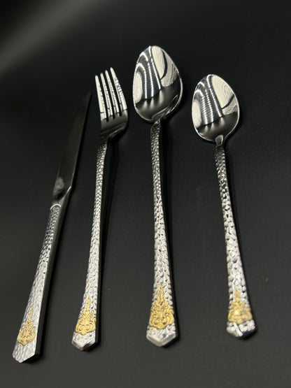 24 Pcs Stainless Steel Cutlery Set – Textured Silver Luxe