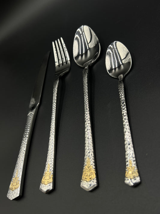 24 Pcs Stainless Steel Cutlery Set – Textured Silver Luxe