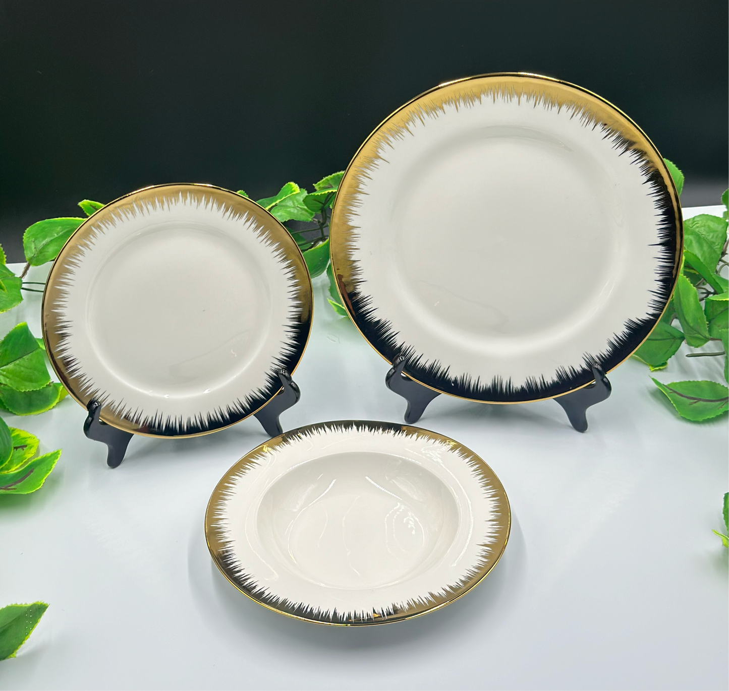 18 Pcs Gold Flame Rim Fine Bone China Round Plate Set 🍽️✨