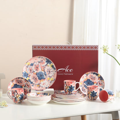 🌺 Coral Bloom- 16 pcs Handmade Matte Ceramic Breakfast Set