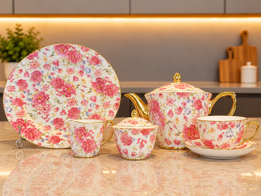 24 Pcs Pink Blossom Tea Set