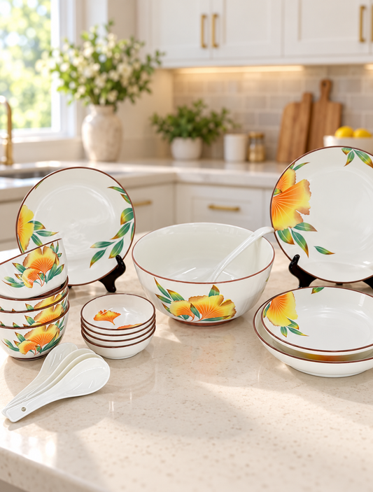 18 Pcs Sunshine Bloom Matte Bone China Chinese Breakfast Set 🌞