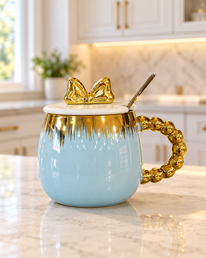 Golden Charm Ceramic Mug with Spoon