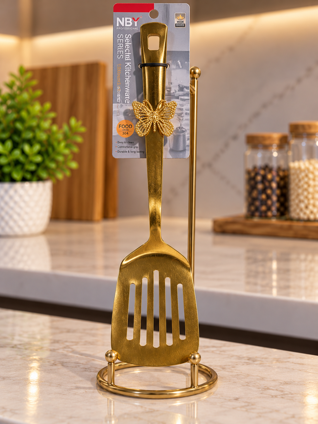 Golden Stainless Steel Butterfly Serving Spoon
