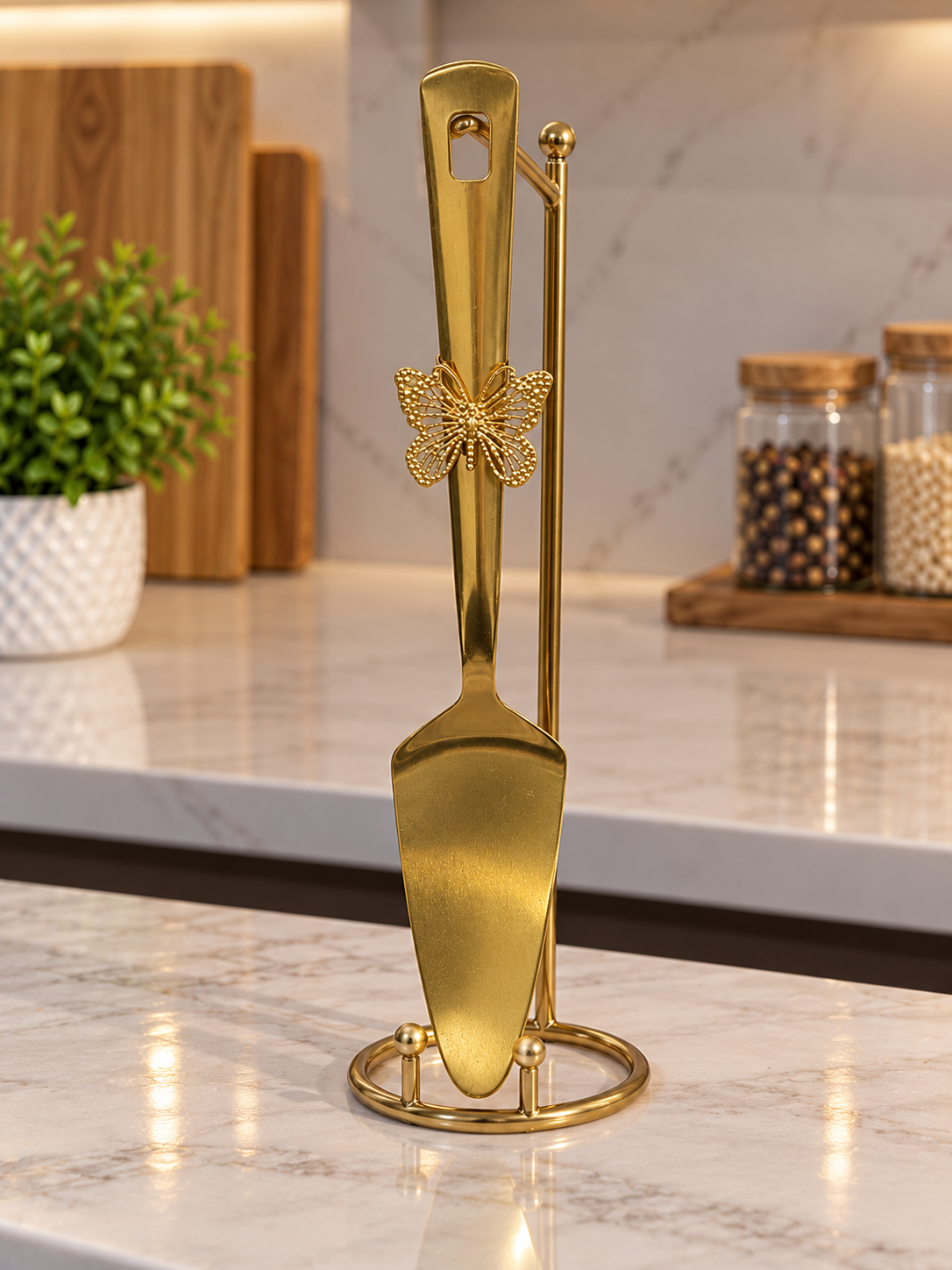 Golden Stainless Steel Butterfly Serving Spoon