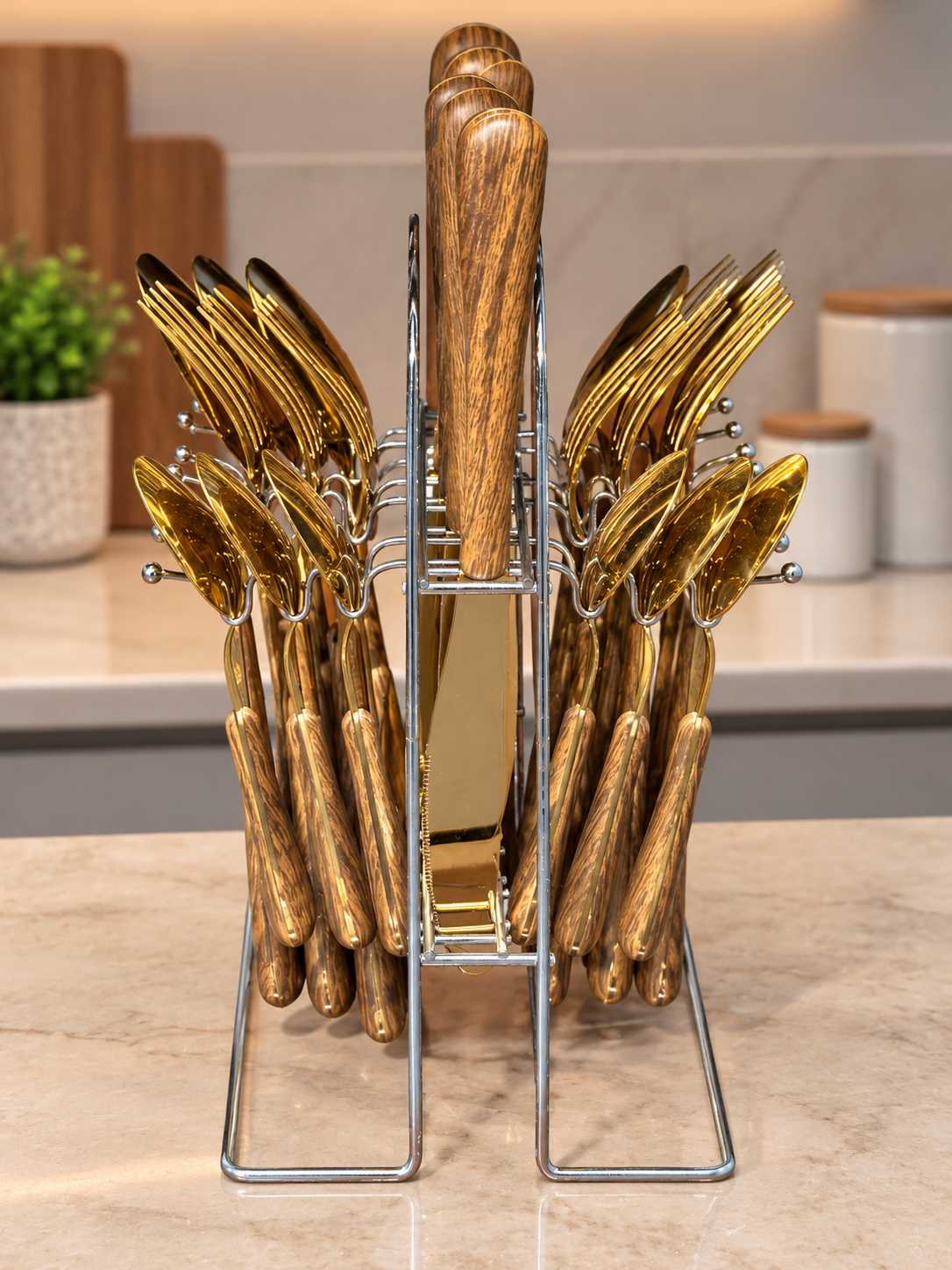 24 PCS Wooden Cutlery Set