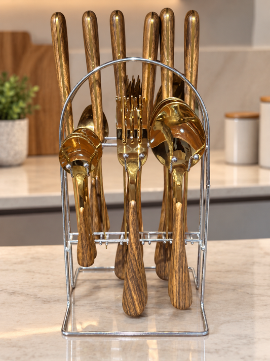 24 PCS Wooden Cutlery Set