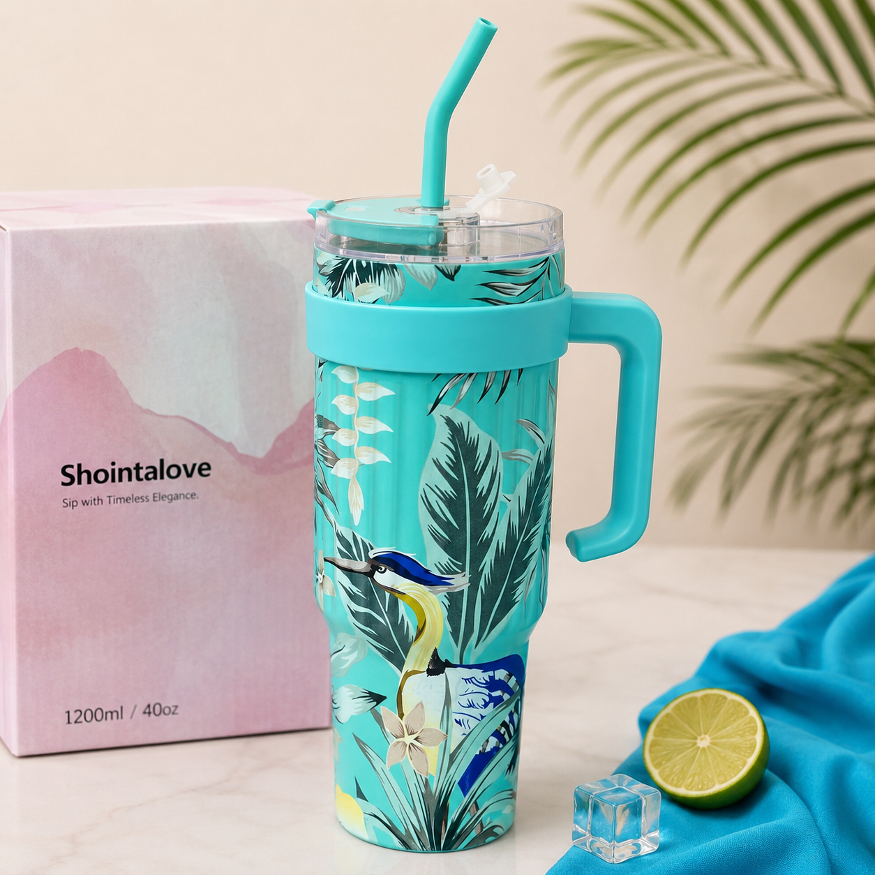1.2L Floral Design Tumbler with Straw – Premium Summer Edition