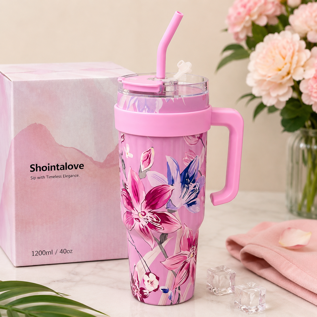 1.2L Floral Design Tumbler with Straw – Premium Summer Edition