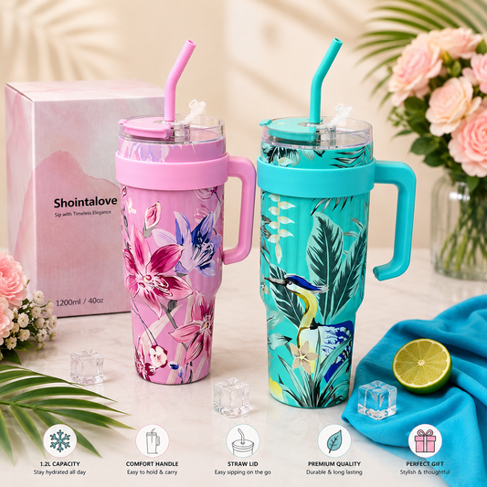 1.2L Floral Design Tumbler with Straw – Premium Summer Edition