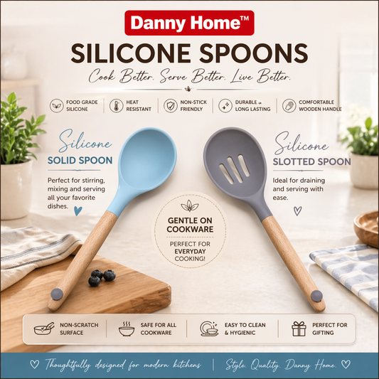 Pair of Danny Home Silicon Slotted and Solid Spoon