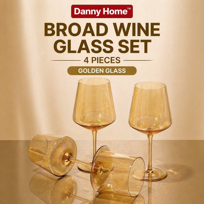 4 Pcs Danny Home Broad Golden Wine Glass Set