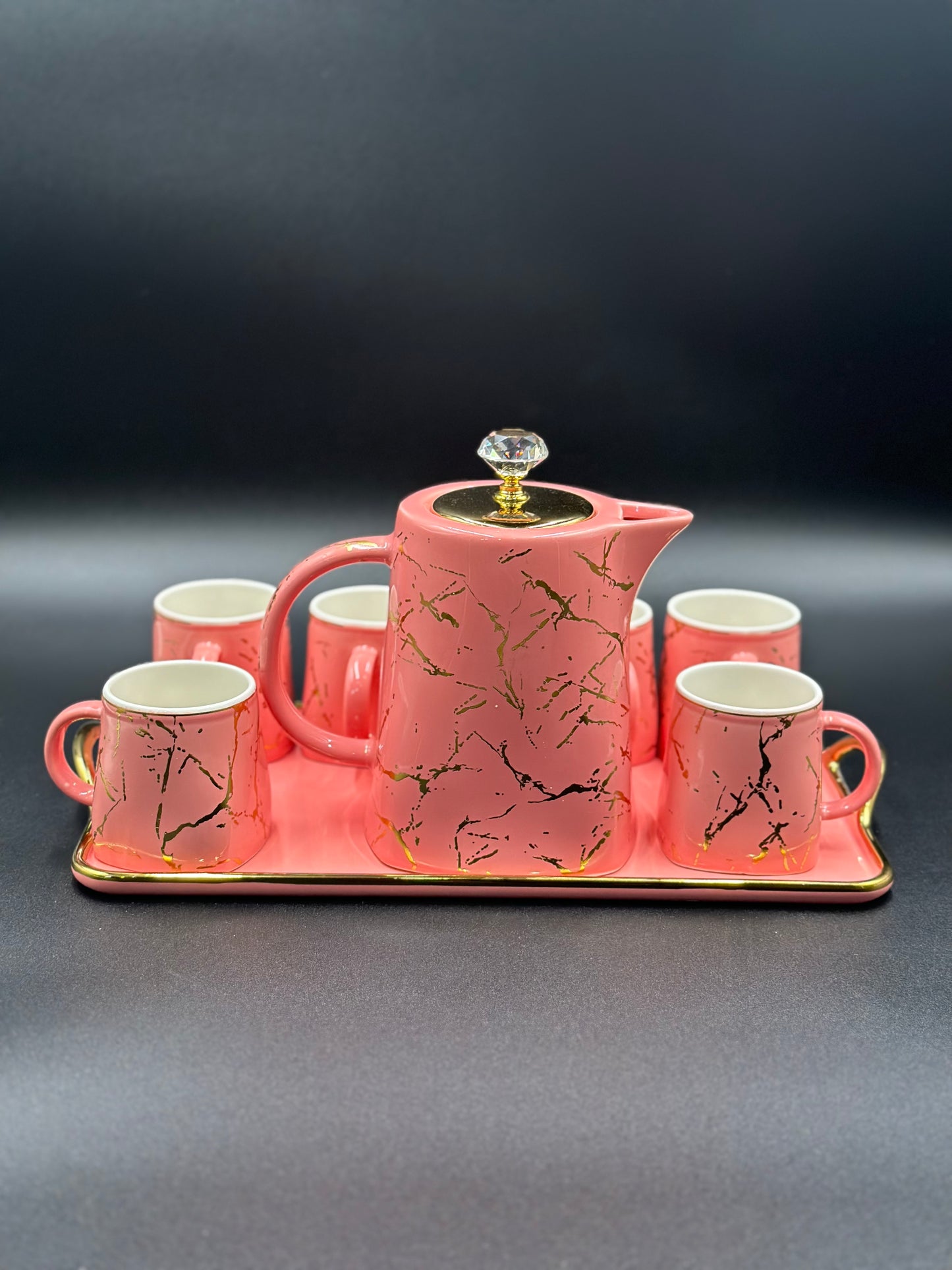 Marble Design ☕ - 8 PCS Tea Set With Tray